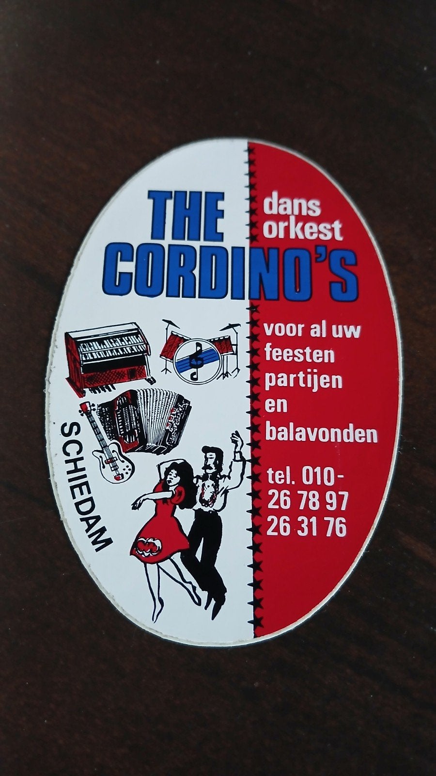 Sticker amusementsorkest The Cordino's, SCHIEDAM, Verzamelen, Ophalen of Verzenden, Zo goed als nieuw
