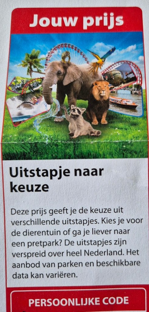 Uitstapje naar keuze voor 4 personen. Postcodeloterij, Drie personen of meer, Ticket of Toegangskaart