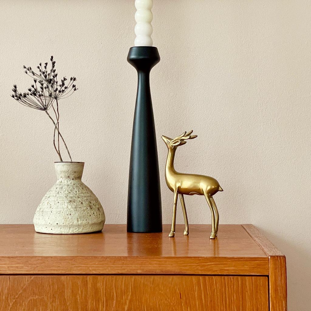 Scandinavisch design KANDELAAR hout japandi retro vintage, Zwart, Ophalen of Verzenden, Zo goed als nieuw, Hout