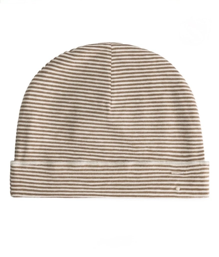 gray label baby muts met bruine strepen, 0-3 mnd, Ophalen of Verzenden, Zo goed als nieuw, Jongetje of Meisje, Muts