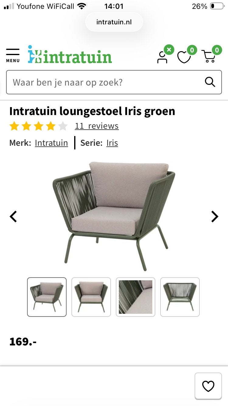 Intratuin Iris Loungestoel en Hocker Groen, Ophalen, Zo goed als nieuw, Aluminium