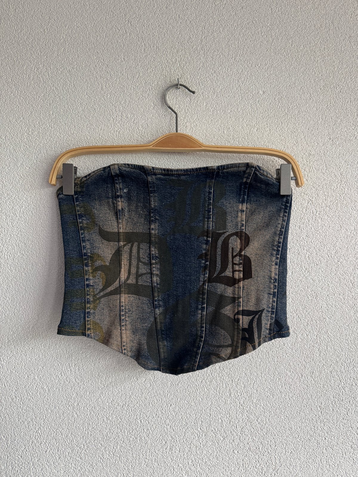 Urban Outfitters Y2K denim korset top met print, Kleding | Dames, Urban Outfitters, BDG, Blauw, Maat 42/44 (L)