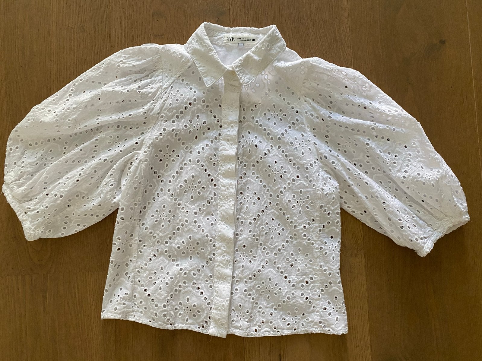 Zara witte broderie blouse maat S, Verzenden, Zo goed als nieuw, Maat 36 (S), Wit