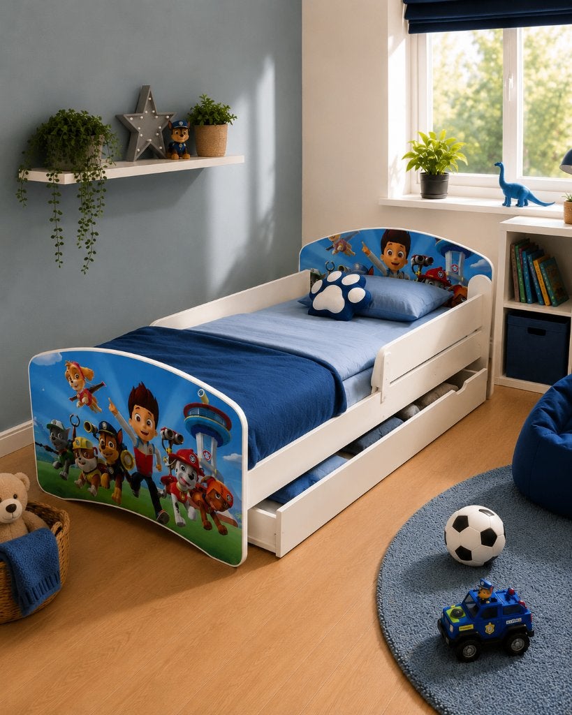 Kinderbed Happy Paw Patrol  70x140 cm, Ophalen, Wit, Zo goed als nieuw, Hout