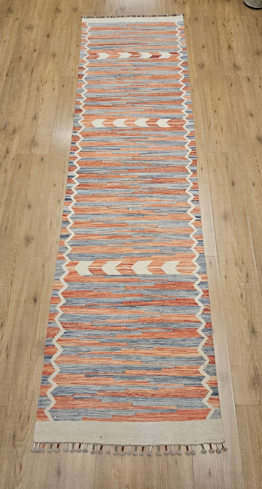 Handgeweven oosterse wollen kelim loper 289x78, Info@SlatsAntiek.nl, Vof Slats Antiek, Kelim, Crème