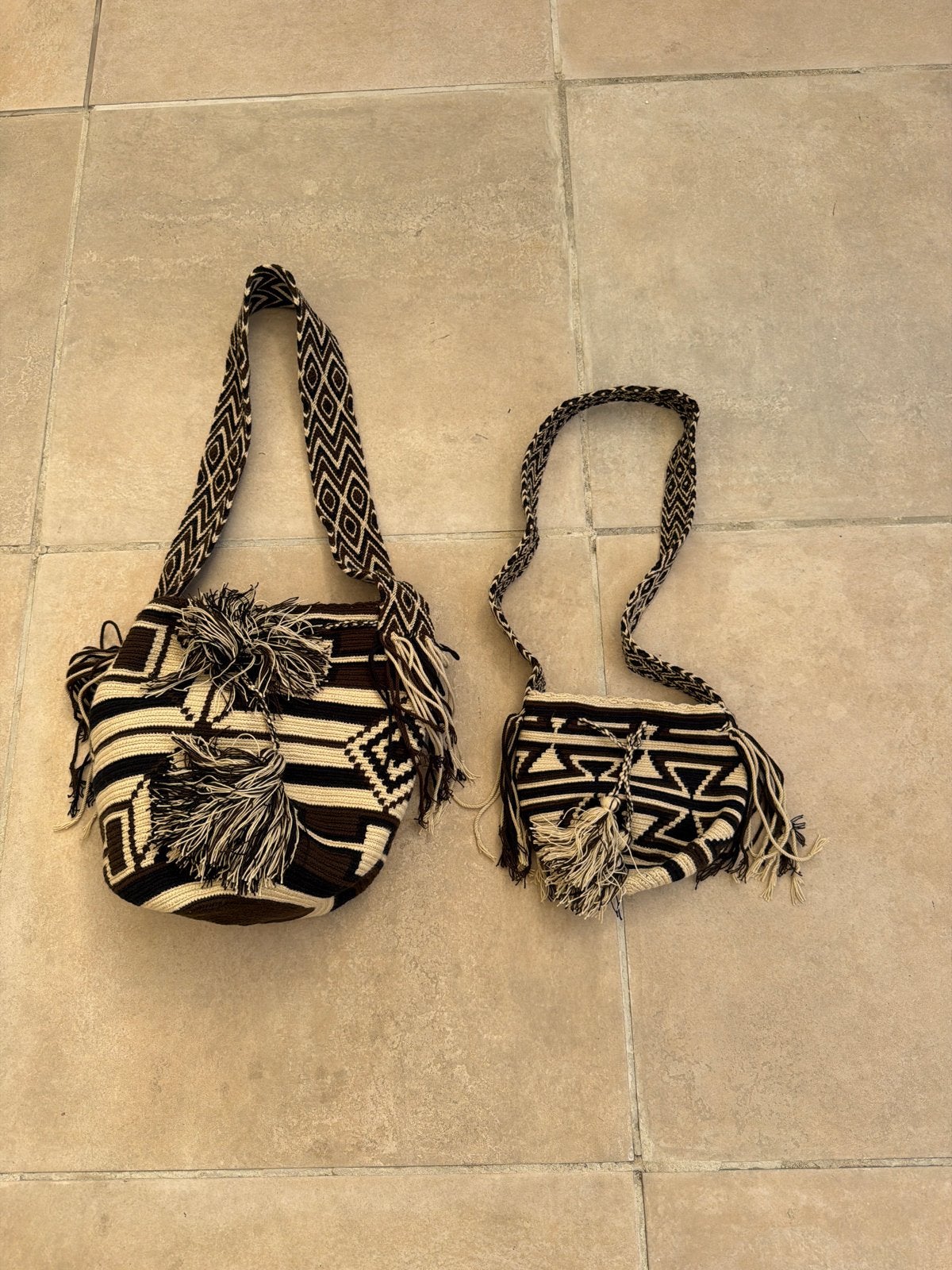 Set van 2 handgeweven Wayuu tassen - Bruin/Beige, Ophalen of Verzenden, Zo goed als nieuw, Bruin, Handtas