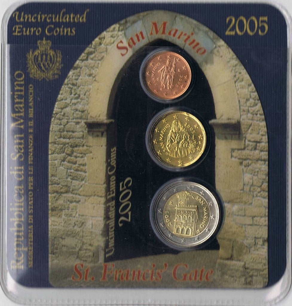 San Marino mini BU set 2005 met 2 en 20 cent en 2 euro, Postzegels en Munten, Ophalen of Verzenden, San Marino, Overige waardes