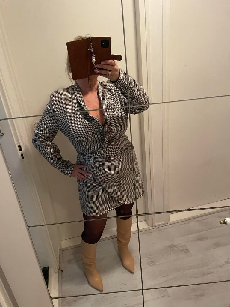 Zara Blazer Jurk Geruit met Gesp, Maat 38/40 (M), Ophalen of Verzenden, Zo goed als nieuw, Grijs