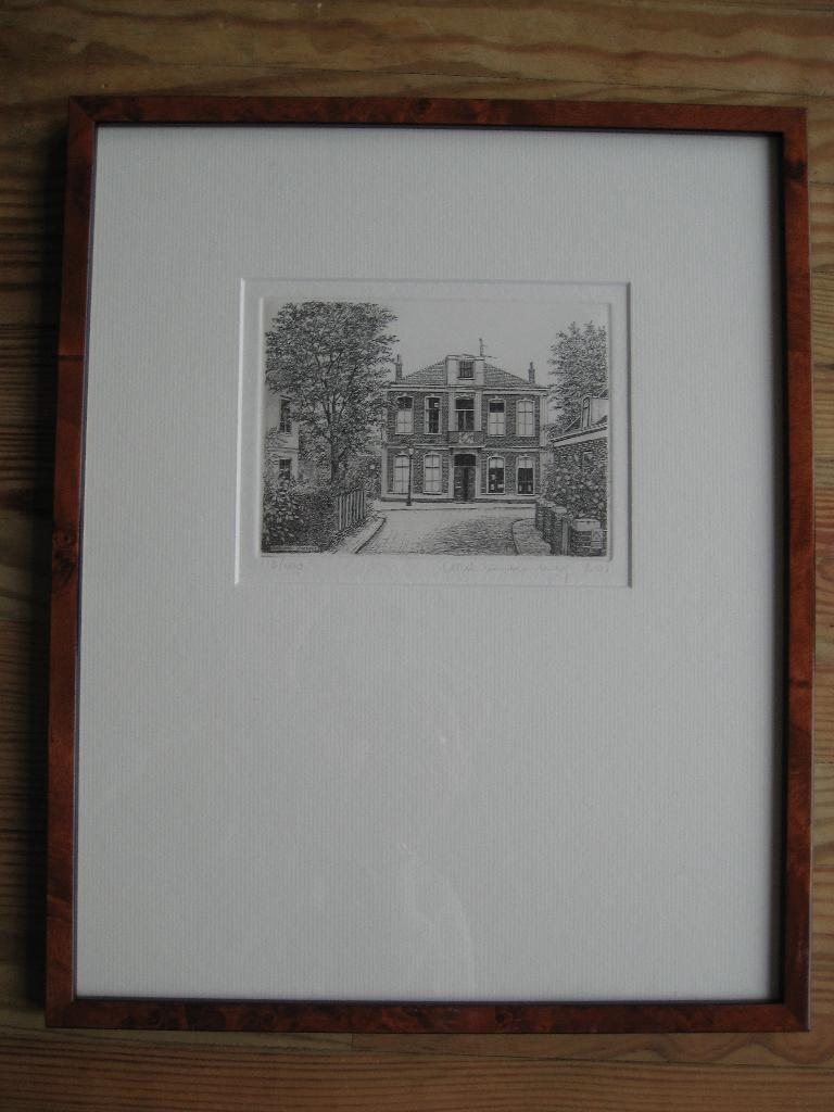 ets van Wim vd Meij 2003, Charloisse Kerksingel in R'dam, Ophalen, Stadsgezicht, Ets, Ingelijst