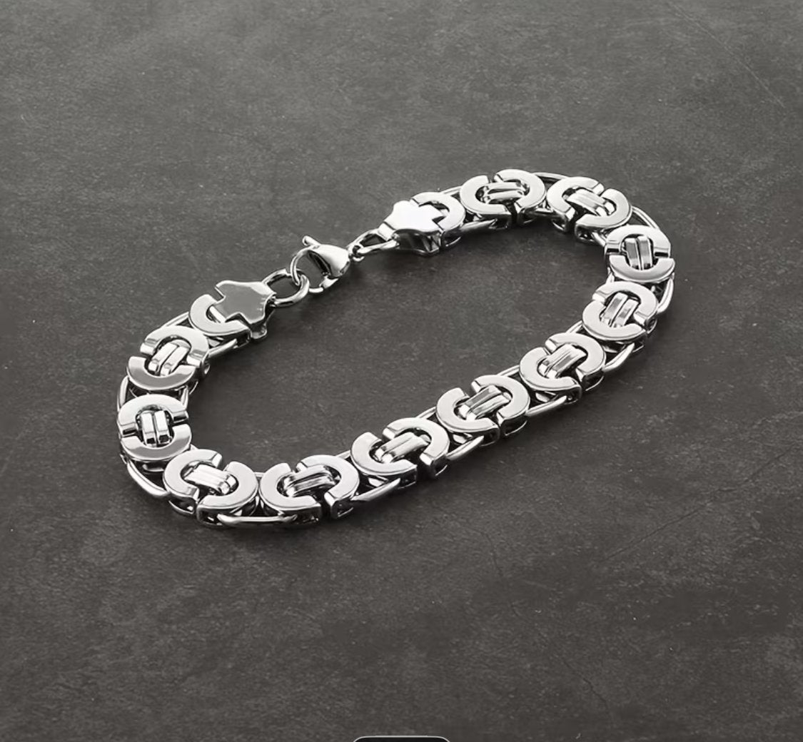 Stalen Koningsarmband - Zilverkleurig, Sieraden, Tassen en Uiterlijk, Armbanden, Verzenden, Nieuw, Zilver, Staal
