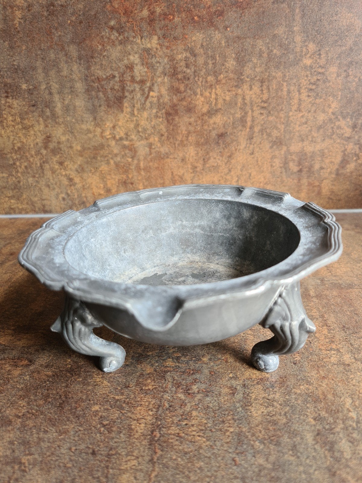 Brocante Tinnen asbak op pootjes, Antiek en Kunst, Ophalen of Verzenden