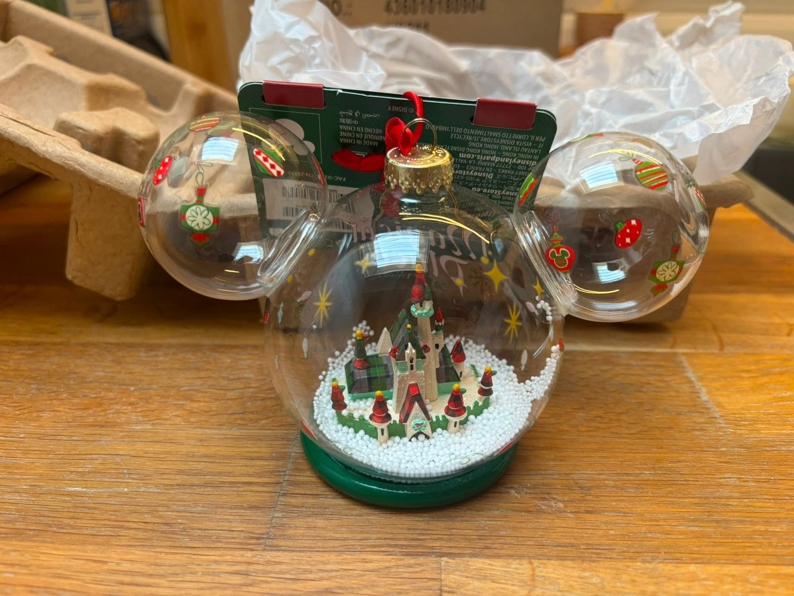 Disney Mickey ears castle glas ornament kerst, Verzamelen, Disney, Ophalen of Verzenden, Mickey Mouse, Nieuw, Beeldje of Figuurtje