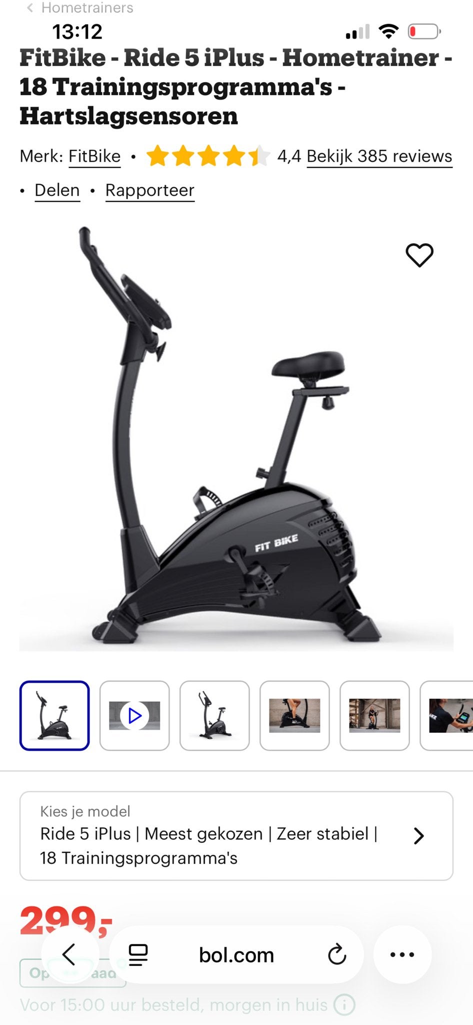 FitBike Ride 5 iPlus Hometrainer - Zo goed als nieuw, Sport en Fitness, Ophalen, Zo goed als nieuw, Hometrainer