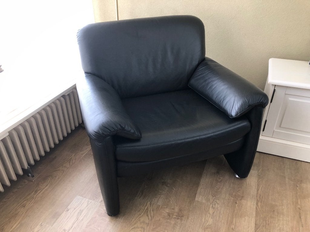 Grote leren fautuil zwart, Ophalen, Gebruikt, 75 tot 100 cm, Leer