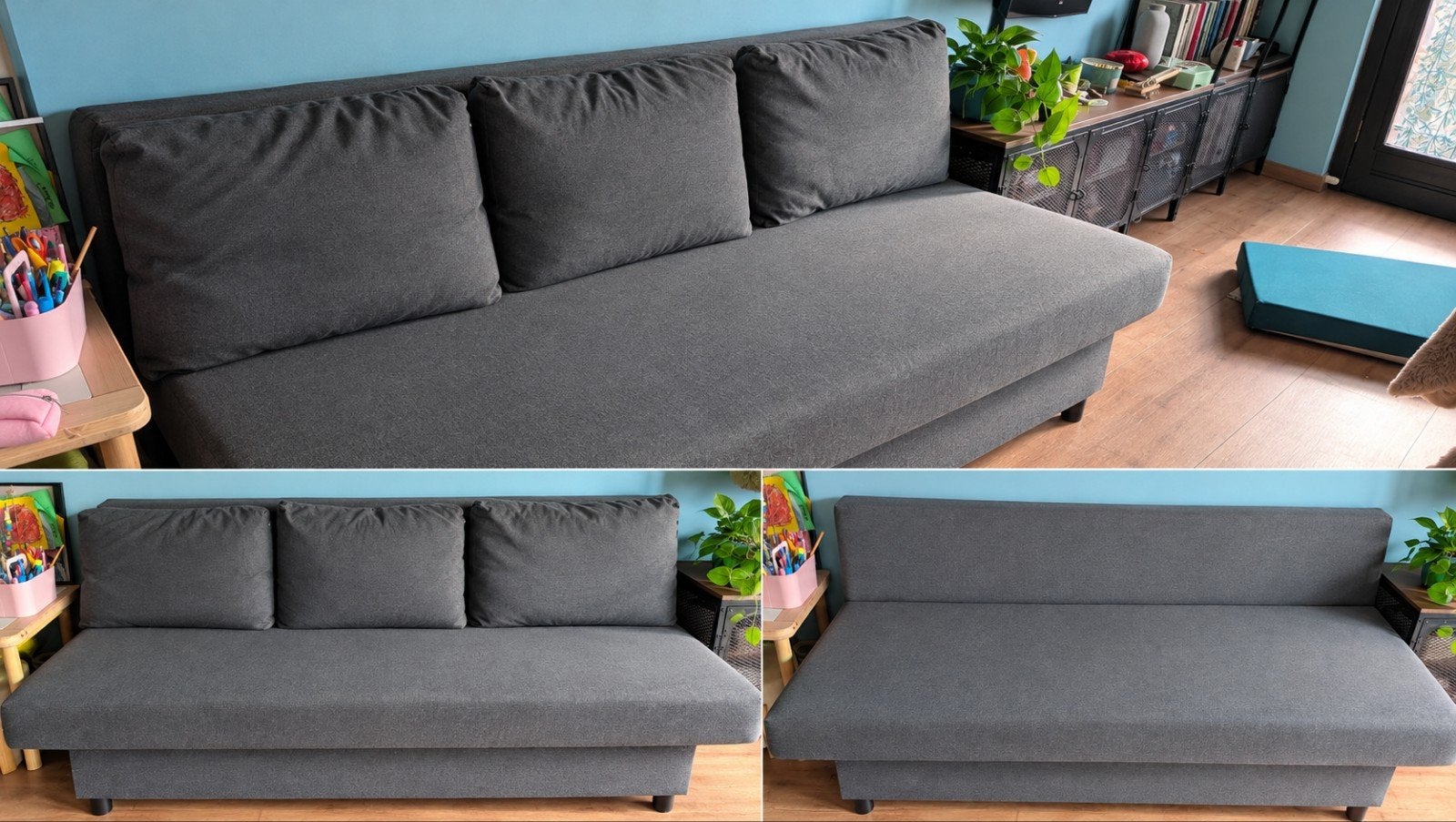 IKEA ÄLVDALEN 3-zits slaapbank - Knisa donkergrijs, Huis en Inrichting, Ophalen, Gebruikt, Tweepersoons, Overige maten