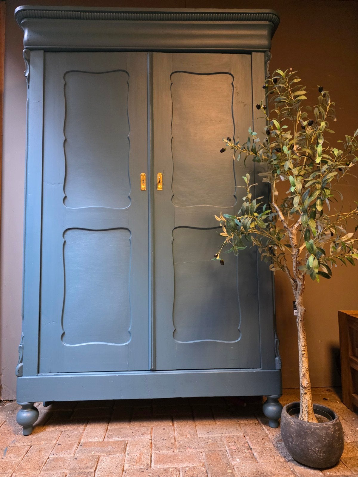 Blauwe biedermeier linnenkast keldingkast bez mogelijk, Ophalen of Verzenden