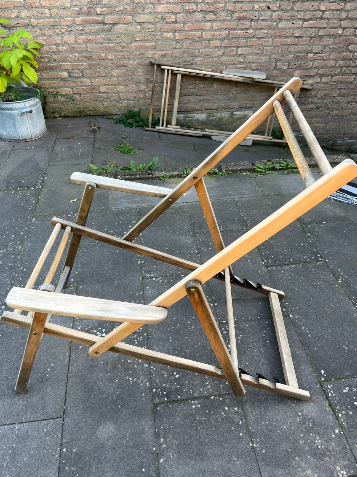 Frame vintage strandstoelen met armleuning, Tuin en Terras, Ophalen, Gebruikt, Hout, Inklapbaar