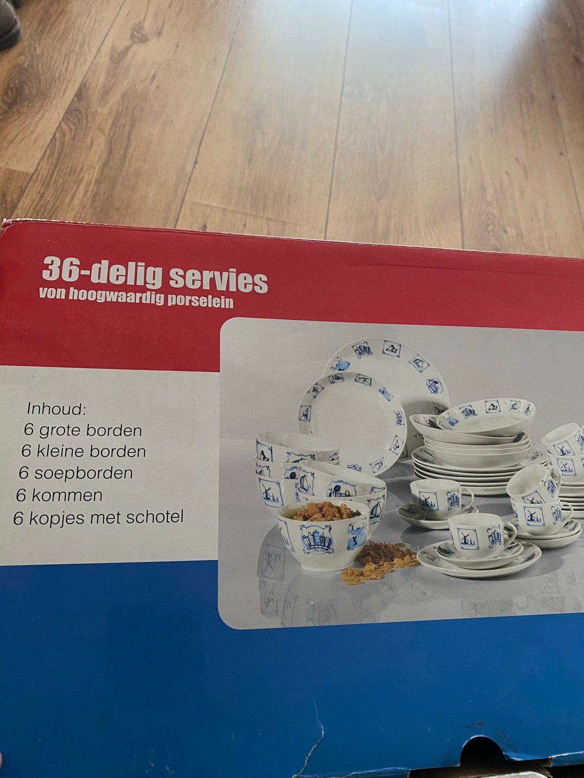 36-delig ‘Delfts Blauw’ Servies van hoogwaardig porselein, Ophalen, Nieuw, Delftsblauw, Porselein