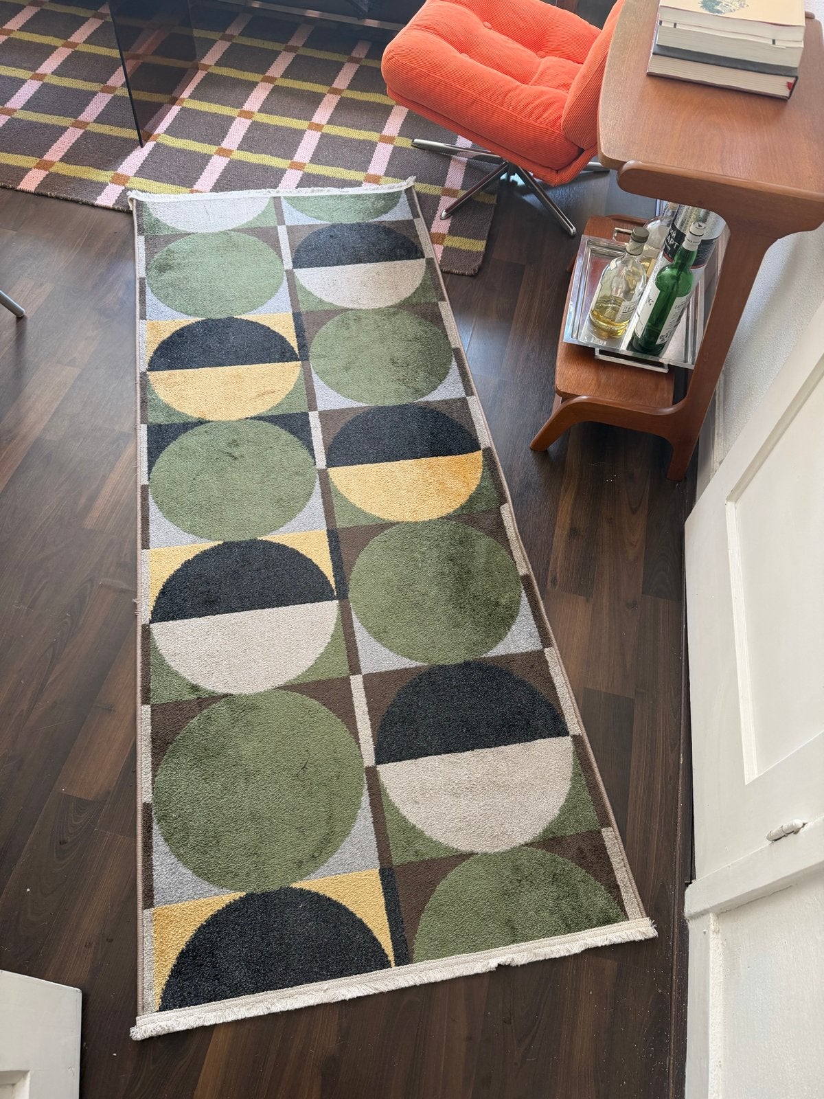 Runner vloerkleed Art Deco/Midcentury stijl 200x80 cm, Zo goed als nieuw, 150 tot 200 cm, Rechthoekig, Groen