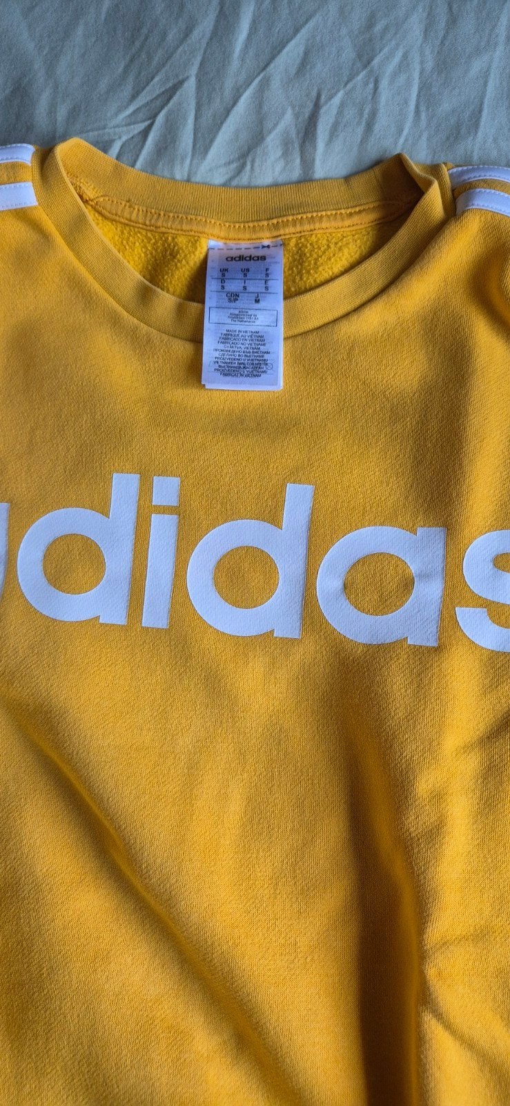 Adidas Gele Sweater met Witte Strepen - Maat S, Adidas, Geel, Ophalen of Verzenden, Zo goed als nieuw