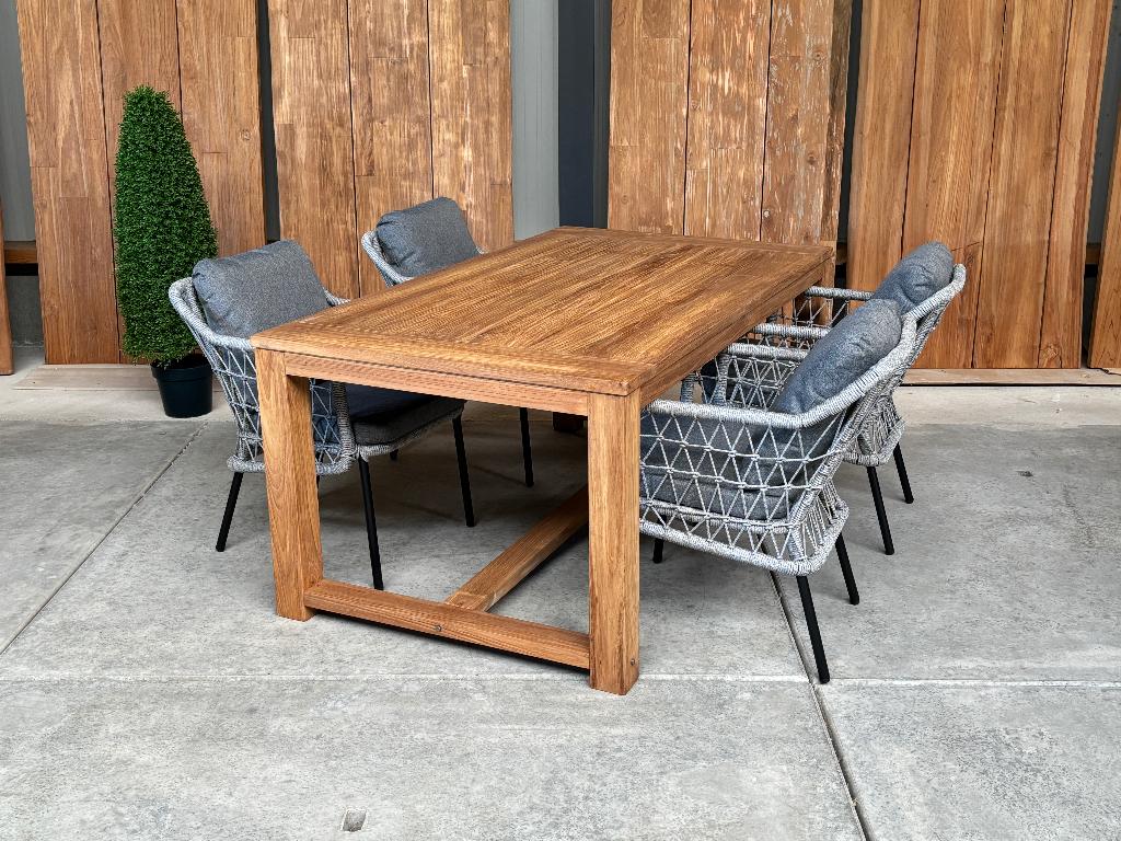 Tuinset | dining | Windsor oud teak 180cm incl 4 Nova grijs, Ophalen, 4 zitplaatsen, Teakhout, Nieuw