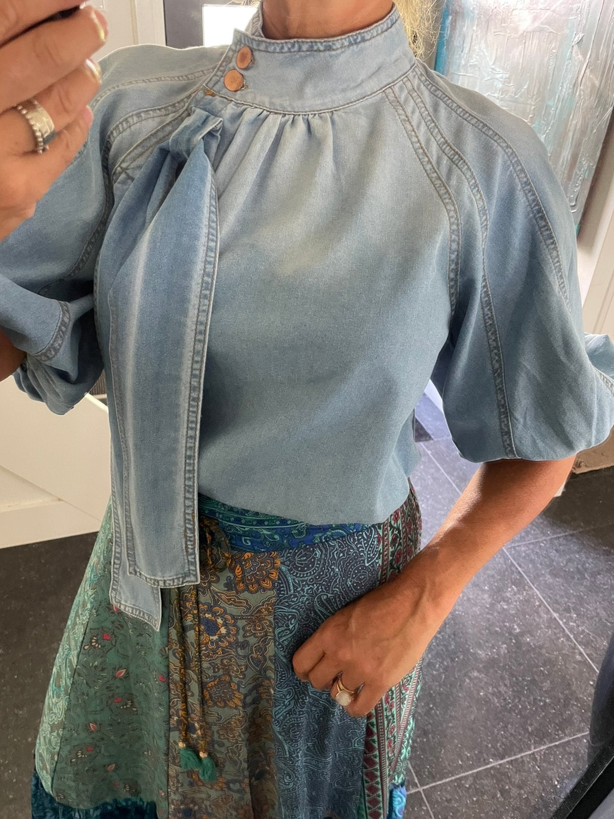 Moda Italia, prachtige/aparte jeansblouse met raglanmouw, SM, Ophalen of Verzenden, Nieuw, Maat 38/40 (M), Blauw