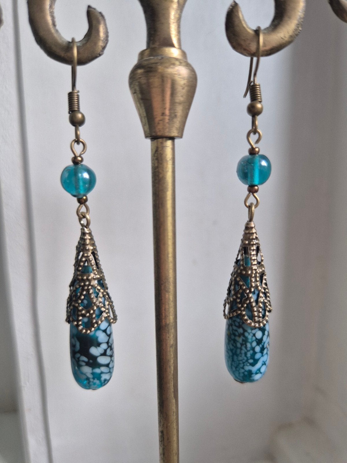 Lange oorbellen hangers van glazen kralen, Hangers, Blauw, Nieuw, Ophalen of Verzenden