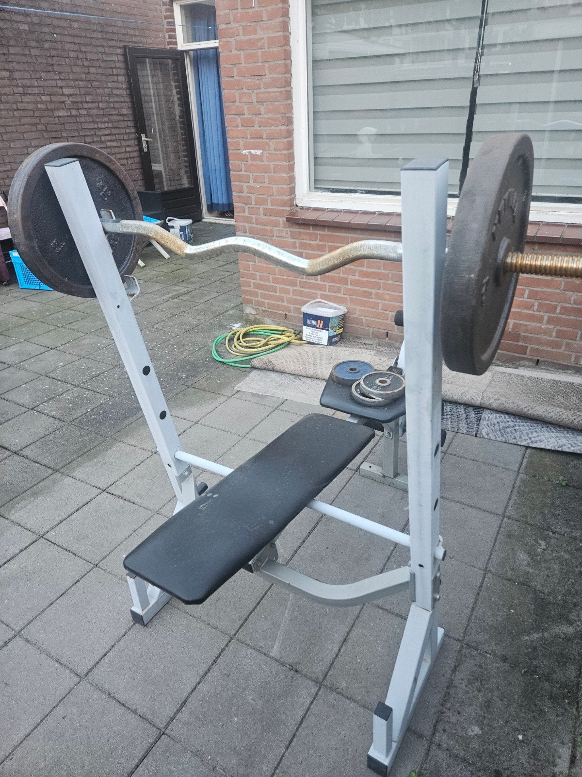 Bankdruk met gewichten 50 euro, Ophalen, Gebruikt, Fitnessbank