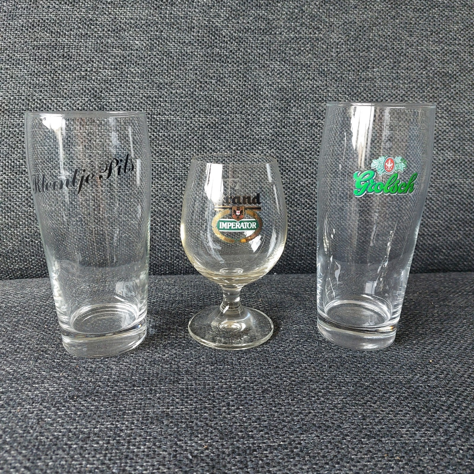Bierglazen set: Brand Imperator, Grolsch, Reintje Pils, Ophalen of Verzenden, Gebruikt, Bierglas