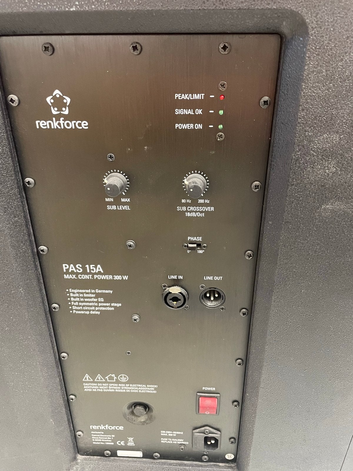Renkforce PAS 15A Actieve Subwoofer - 300W, Audio, Tv en Foto, Gebruikt, Subwoofer, Basreflex, Ophalen