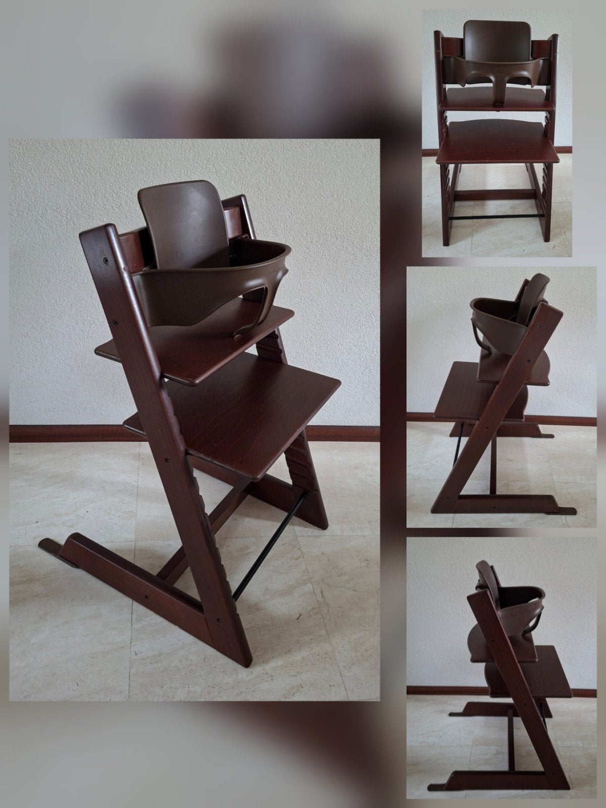 Stokke tripp trapp walnoot met babyset , evt tray/newbornset, Ophalen, Zo goed als nieuw, Meegroeistoel