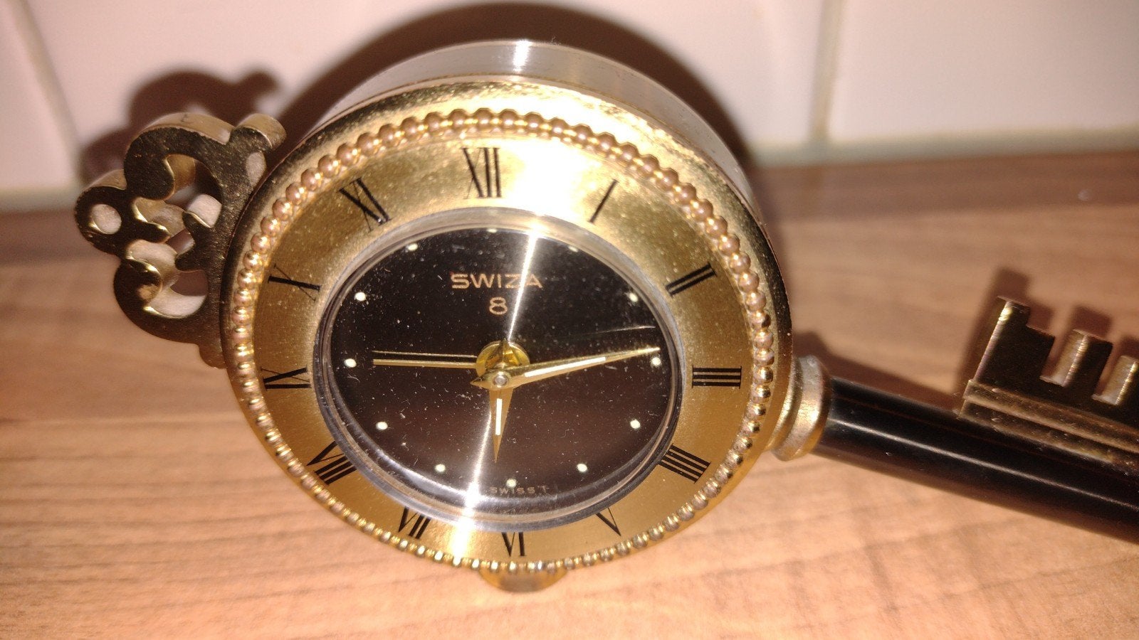 Vintage Swiza 8 Zwitserse sleutelklok wekker, Antiek en Kunst, Antiek | Klokken, Ophalen of Verzenden