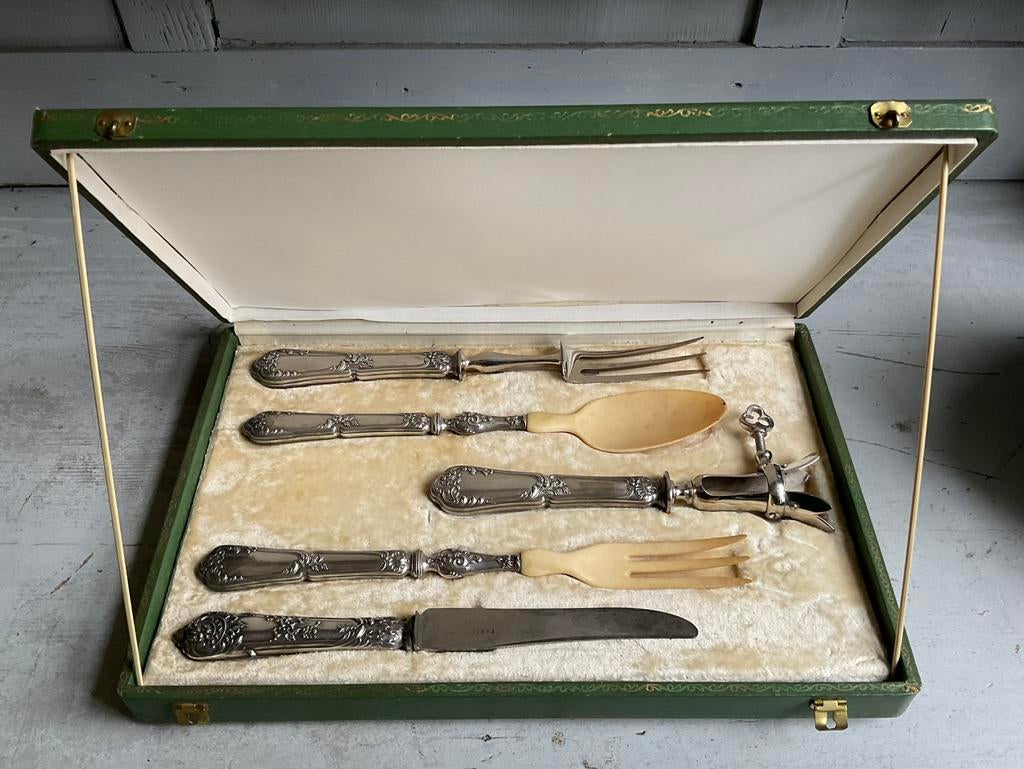 Zilveren vlees en salade couvert *tres jolie Duiven*, Antiek en Kunst, Ophalen of Verzenden