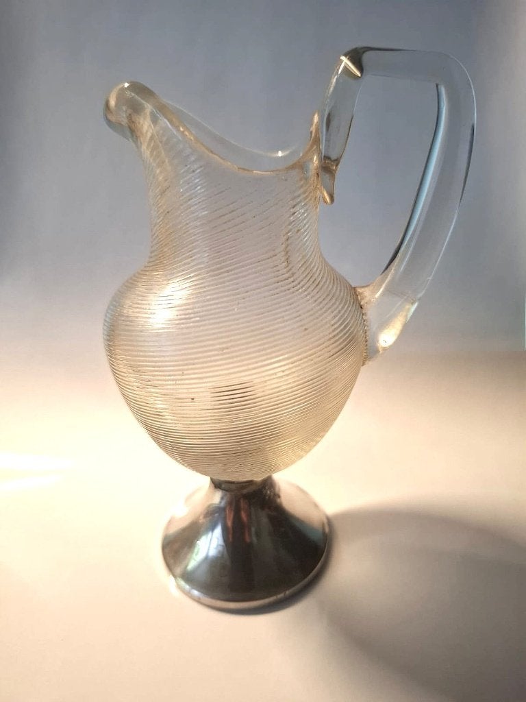 Antiek draadglas kannetje op zilver voetje, Antiek en Kunst, Ophalen of Verzenden