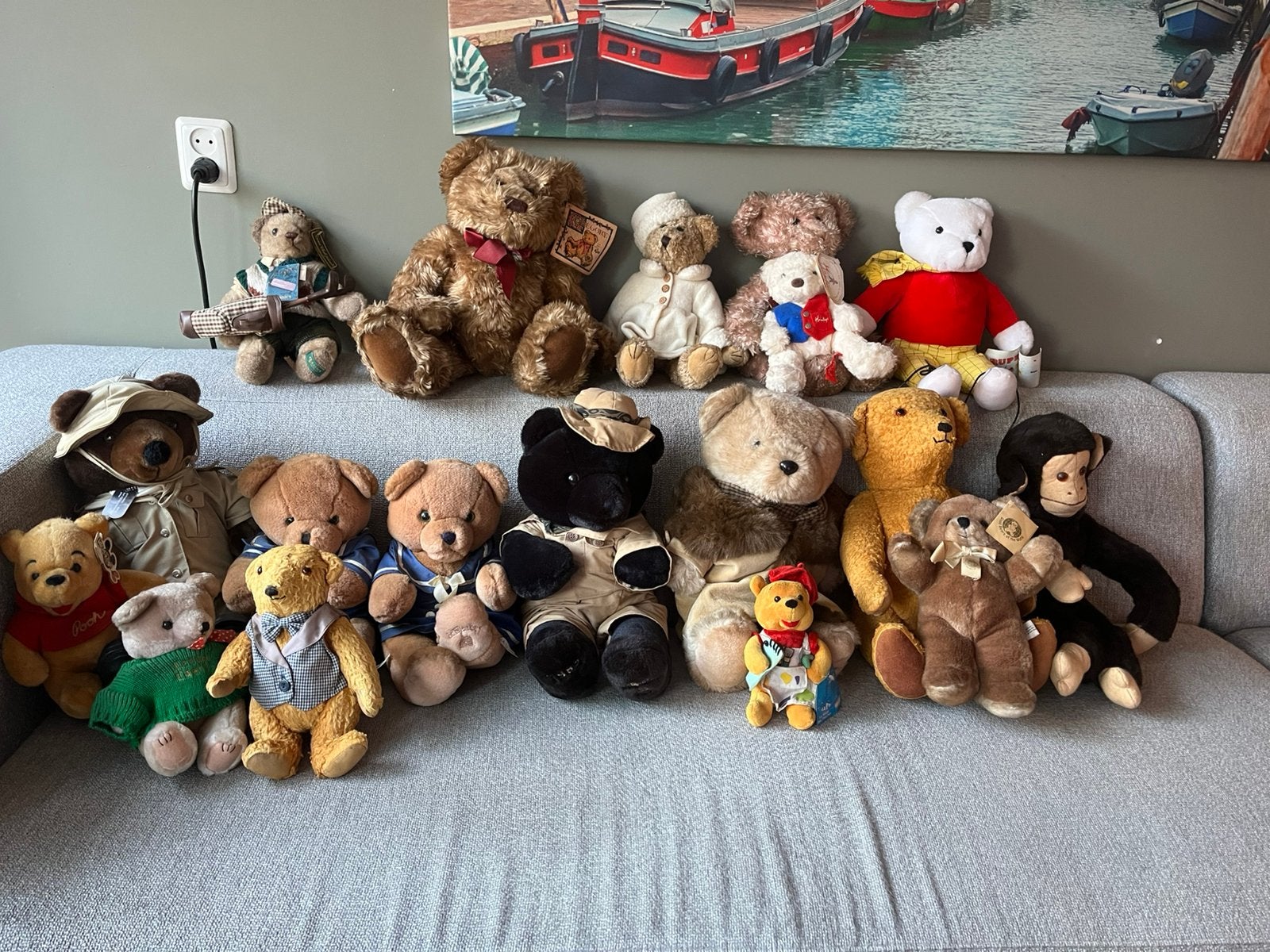 Leuke collectie van 16 knuffelberen en een aap, Ophalen, Zo goed als nieuw, Stoffen beer, Overige merken