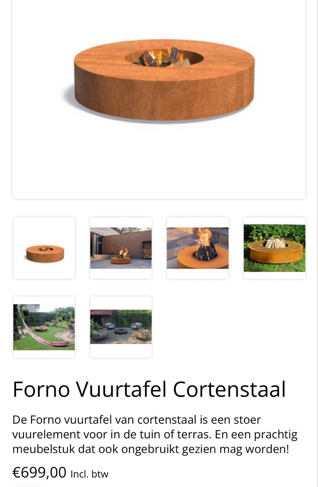 Ronde Forno Vuurtafel van Cortenstaal - Ø1250x280mm, Ophalen, Nieuw