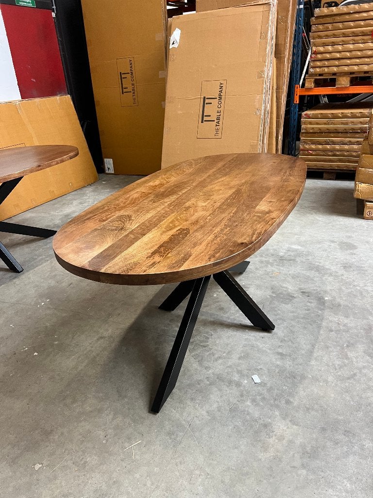 Deens ovale tafel 190x100cm walnoot mango incl. spinpoot, Huis en Inrichting, Tafels | Eettafels, Ophalen, Nieuw, 50 tot 100 cm