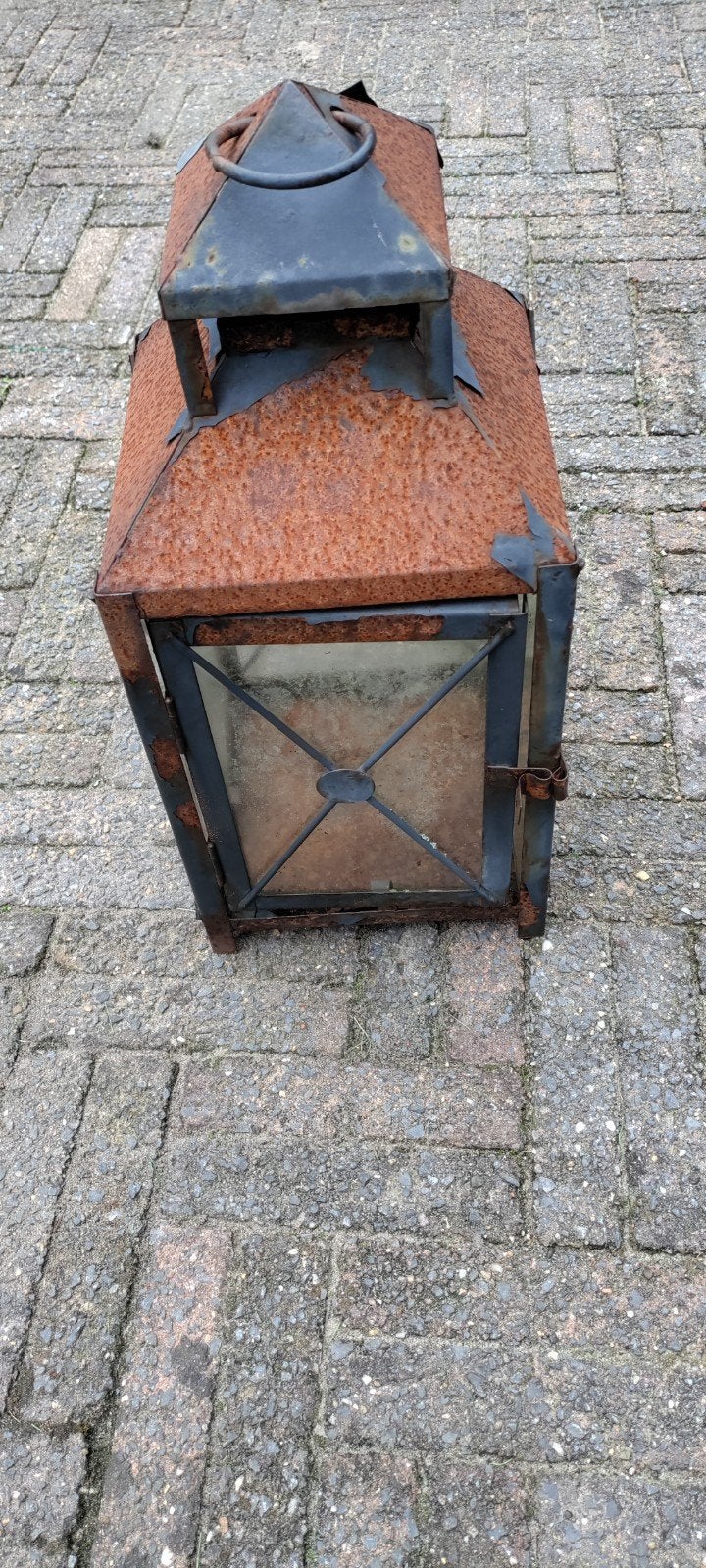 Antieke roestige Metalen LANTAARN,lamp,verlichting,kaars, Ophalen of Verzenden