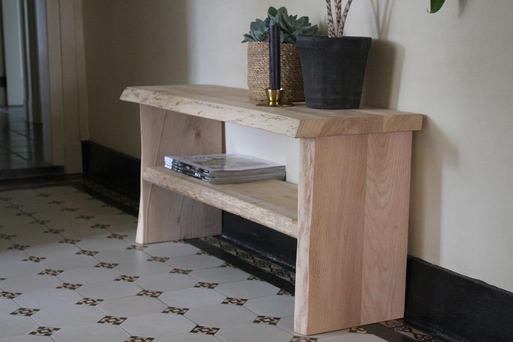 Massief houten bankje halbankje schoenenrek eikenhout 100 cm, Ophalen, Nieuw
