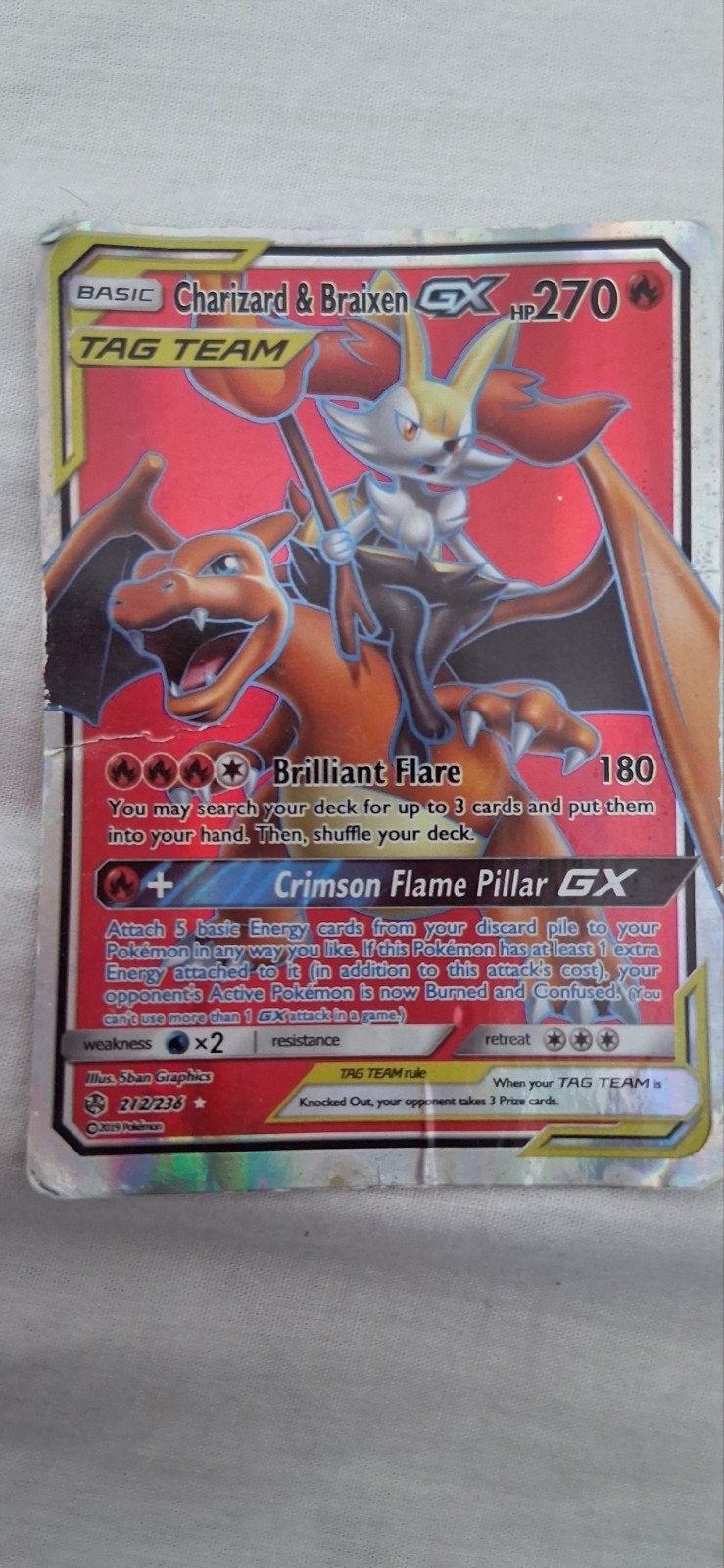 Pokémon Kaart Charizard & Braixen GX - Super Zeldzaam, Verzenden, Gebruikt, Losse kaart, Foil