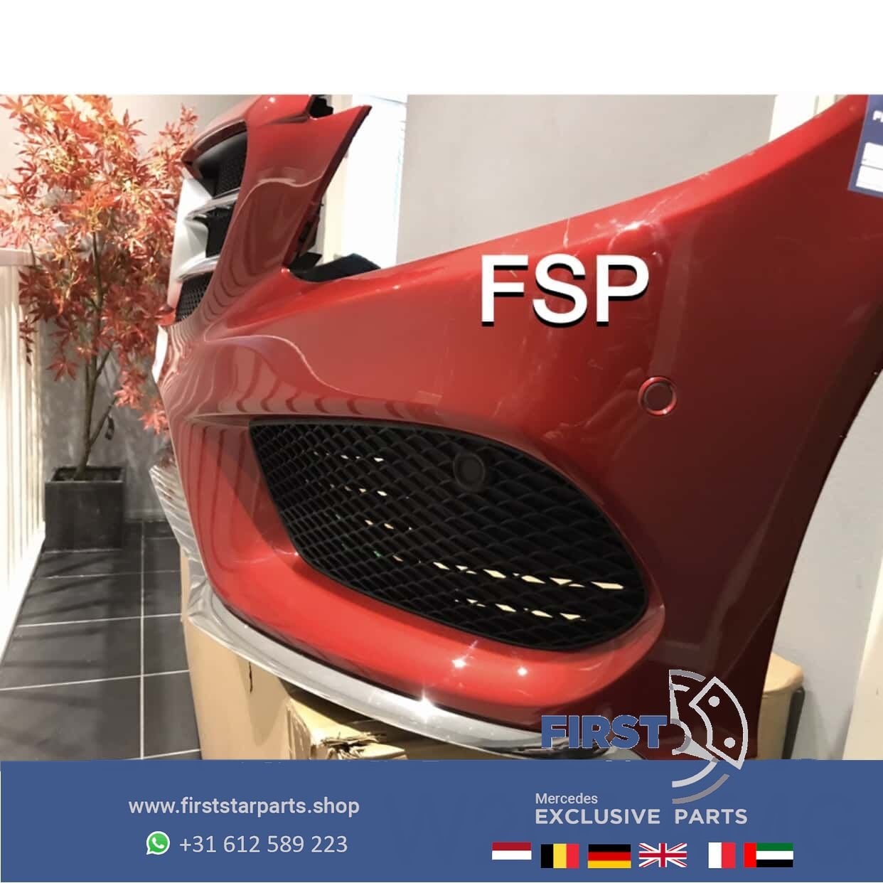 W205 C43 AMG VOORBUMPER ROOD COMPLEET Mercedes C Klasse ORIG, Gebruikt, -, Voor, Ophalen of Verzenden