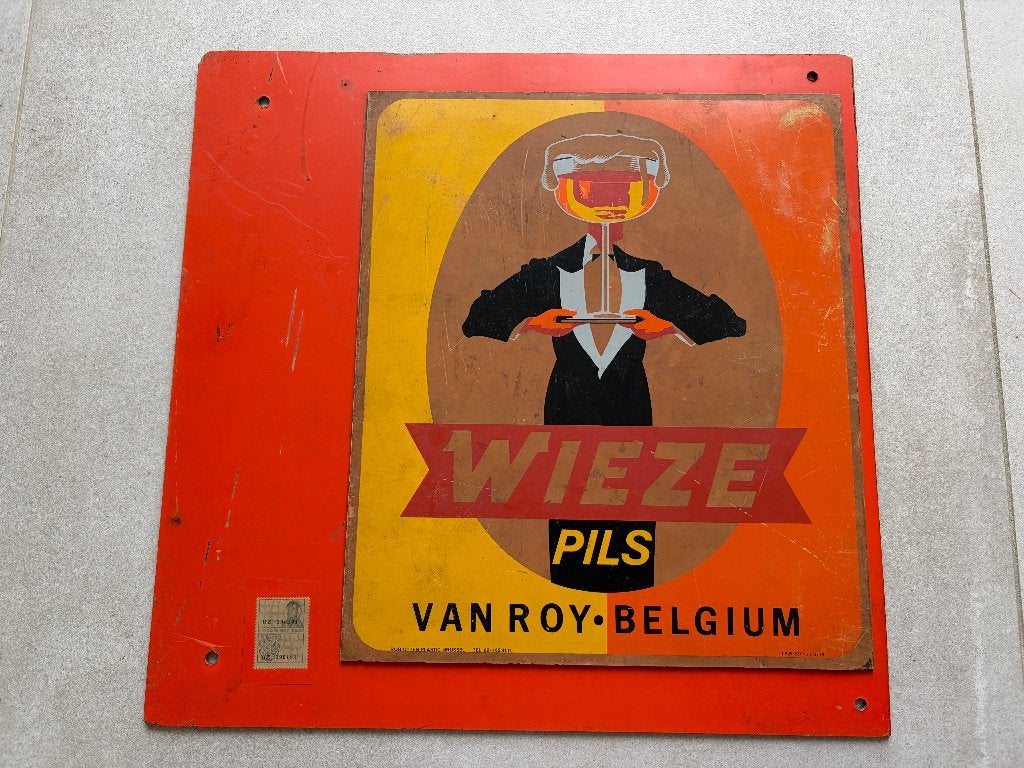 Vintage Wieze Pils reclamebord – Brouwerij Van Roy – ca.1979, Verzamelen, Biermerken, Ophalen of Verzenden, Gebruikt, Reclamebord, Plaat of Schild