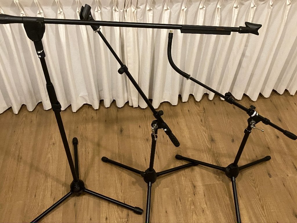 Microfoonstandaards 4x (2 laag, 1 hoog + cabinet), Ophalen of Verzenden, Gebruikt, Overige typen