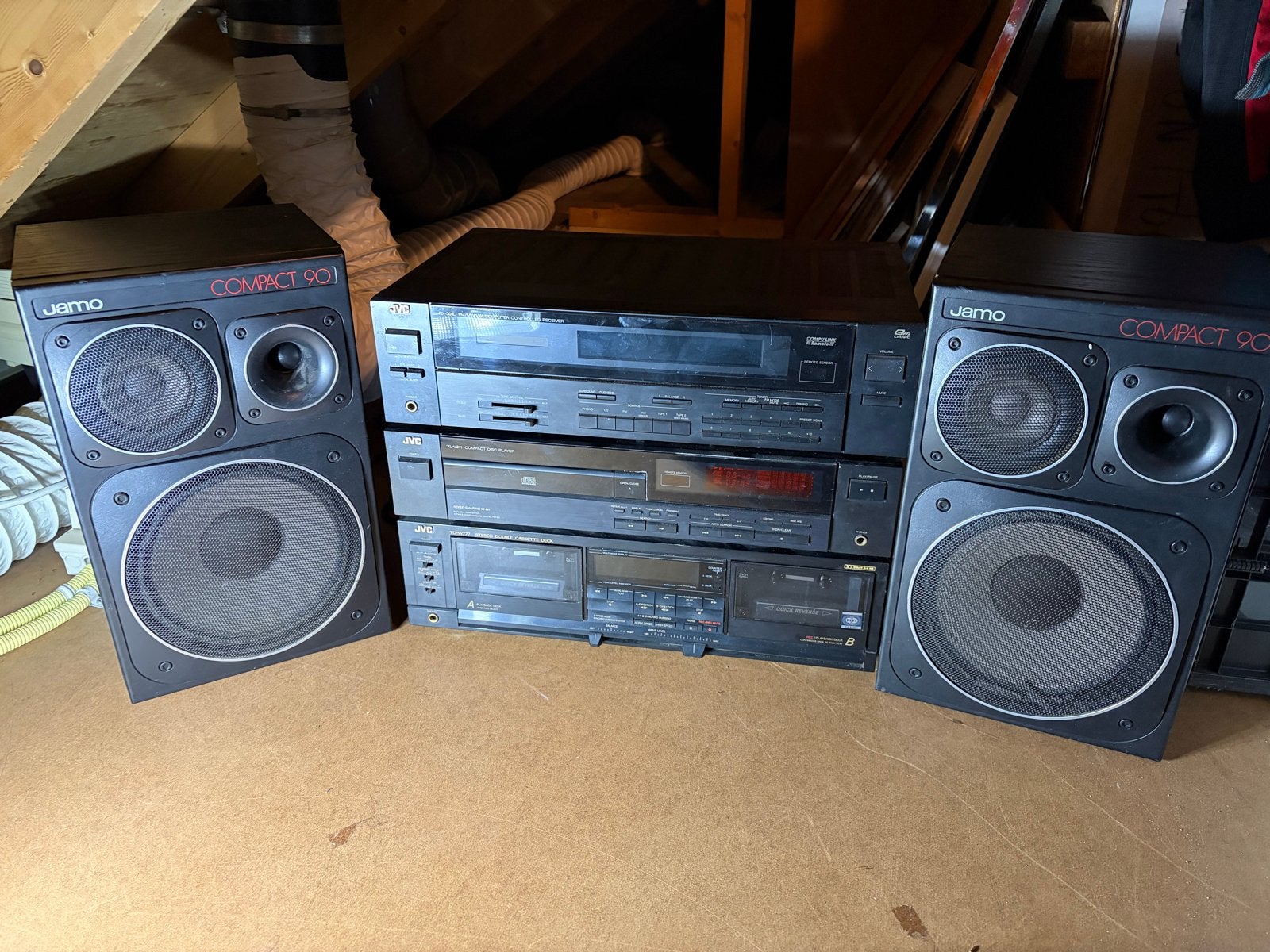 JVC Radio Cassette CD Versterker met Jamo Compact 90 Boxen, Gebruikt, JVC, Cassettedeck, Losse componenten
