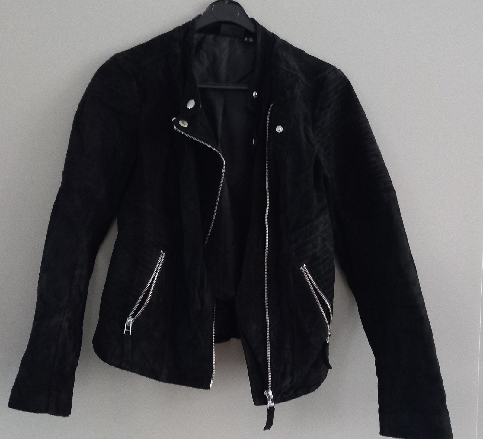 Heidi Klum suède leren bikerjack maat 38 / M. Mooie accenten, Maat 38/40 (M), Zwart, Nieuw, Ophalen of Verzenden