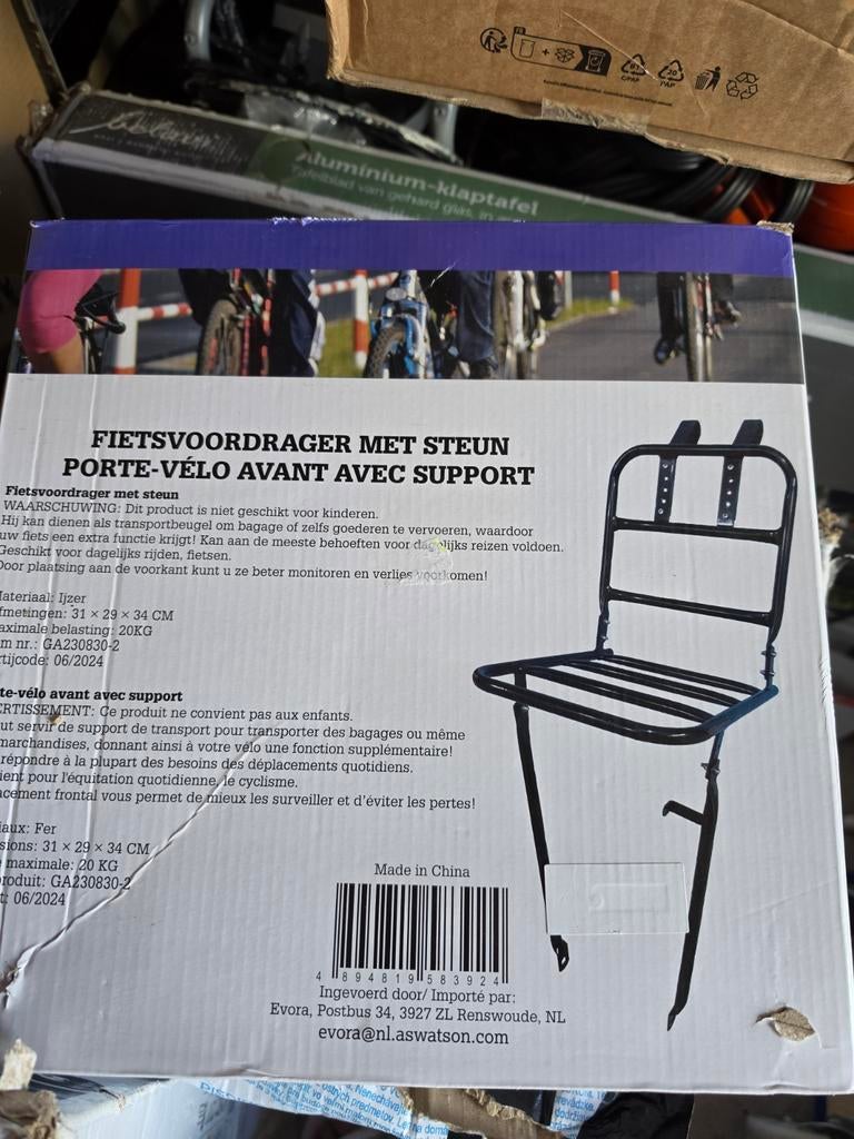 Stevige Fietsvoordrager met Steun - 20KG Max. Belasting, Ophalen, Nieuw