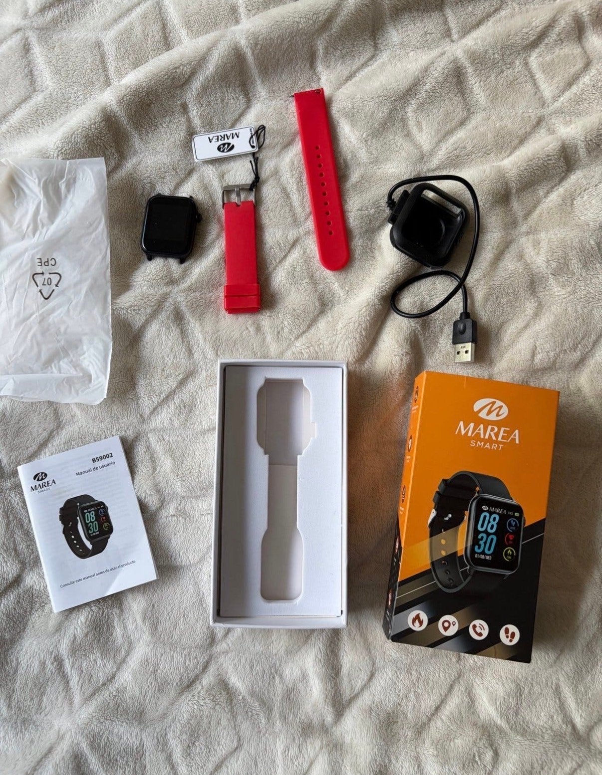 Marea Smartwatch B59002 - Zwart met extra rode band, Ophalen, Hartslag, Zwart, Nieuw