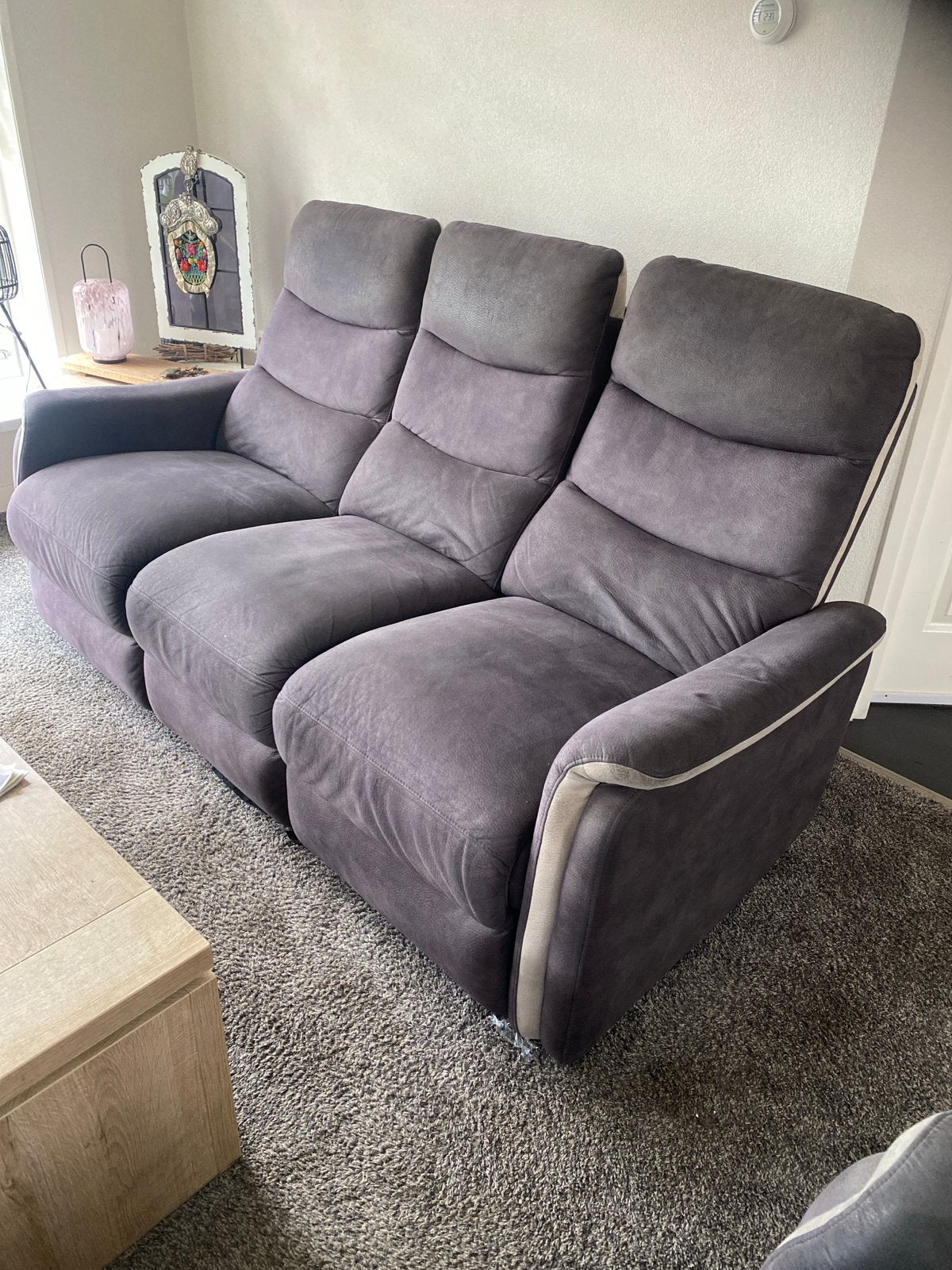 Comfortabele 3-zitsbank en 2 fauteuils met relaxfunctie, Gebruikt, Driepersoons, 75 tot 100 cm, Ophalen of Verzenden
