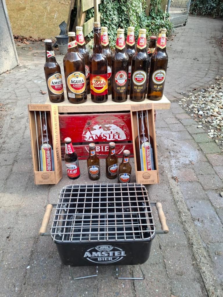 Oude houten amstel kratje + flesjes, Ophalen of Verzenden, Amstel