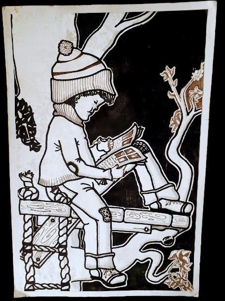Albert Hahn jr.  ets tijdschrift lezen, Dagelijks leven, Ophalen of Verzenden, Origineel, 26 cm